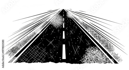 Perspective of an empty asphalt road stretching to the horizon.