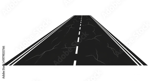 Perspective view of an empty asphalt road with white lines.