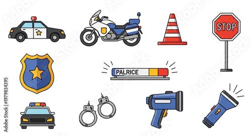 Police Equipment Collection Icons Law Enforcement Symbols.