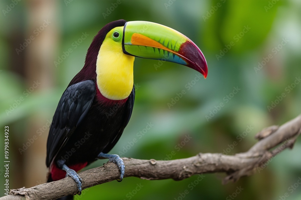 Fototapeta premium Keel-billed toucan on rainforest branch
