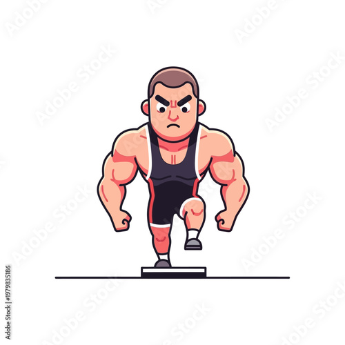 Angry Cartoon Wrestler Character Ready to Fight on Platform