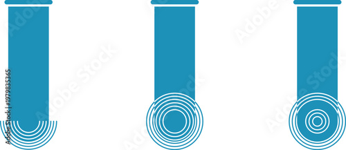 test tubes with chemical liquids, scientific research and experiments in the form of test tubes, blue icons. round lines in the form of a target