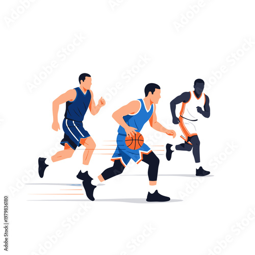 Basketball Players Running with Ball, Fast Break, Team Sport Action