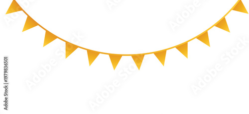 Yellow triangular pennant banner on transparent background for party decoration