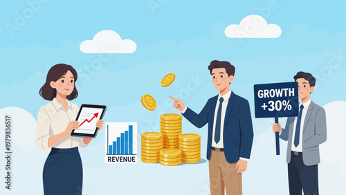 Business team showing revenue growth