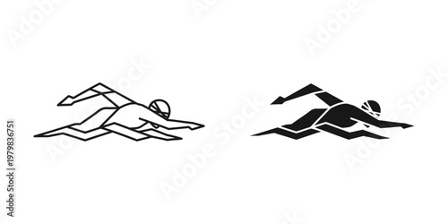 woman swimming freestyle stroke in water flat design vector illustration