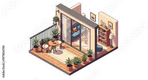 Cozy Balcony Oasis with Seating and Plants.