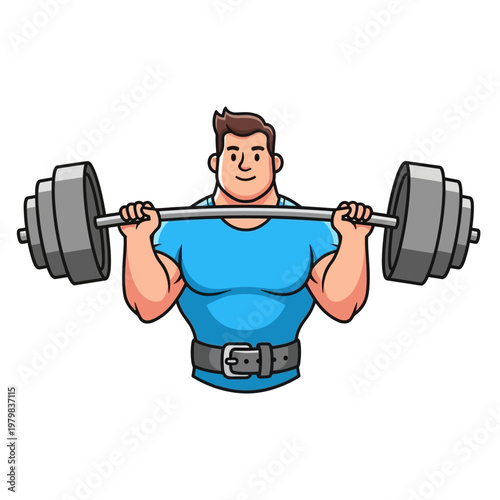 Muscular Man Lifting Heavy Barbell, Fitness and Strength Training Cartoon