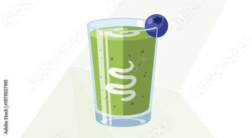 Healthy Green Smoothie with Blueberry Garnish.