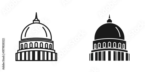 us capitol building dome flat design vector illustration with dual perspective