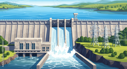 Hydroelectric Dam Generating Clean Energy.
