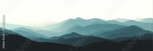 Serene Layers of Mountain Range in Soft Blue Tones and Gradients