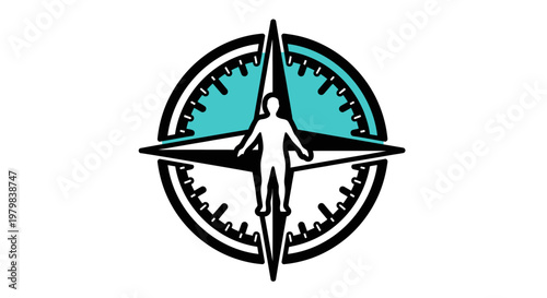Compass Navigation Symbol with Human Figure.
