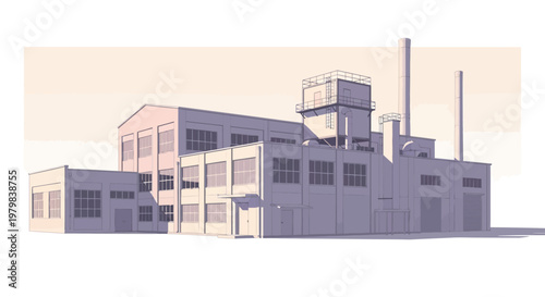 Industrial Factory Building Exterior View.
