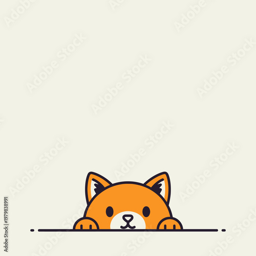Cute cartoon fox peeking over a horizontal line.