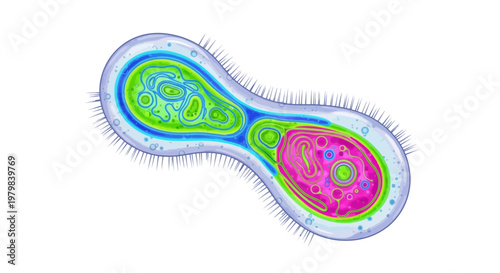 Microscopic view of a dividing cell undergoing binary fission.