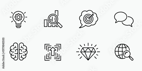 icons representing various aspects of business and innovation vector illustration set for strategy growth technology and modern corporate development concepts