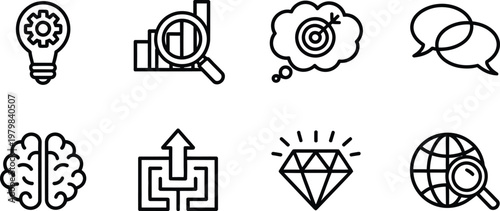 icons representing business and innovation concepts vector collection for entrepreneurship growth strategy leadership and modern corporate solution design