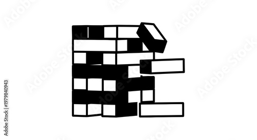 Abstract Stacked Blocks Falling Down, Strategy Game Concept, White Background