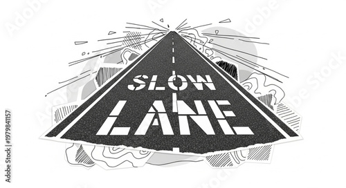 Road marking indicating slow lane ahead on a highway.