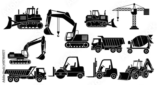 Construction Vehicles Silhouette Collection