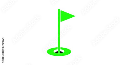 Green Golf Flag and Hole Icon, Simple Vector Illustration