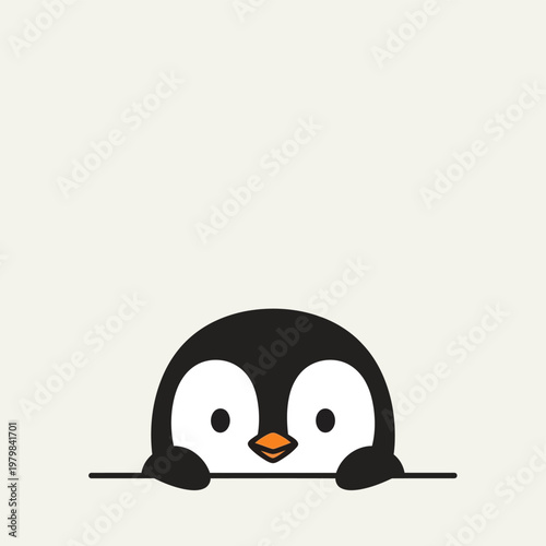 Cute cartoon penguin peeking over a horizontal line.