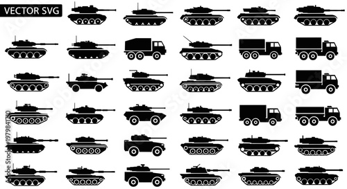 Military Tank and Truck Silhouettes Collection