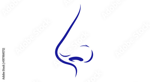 Minimalist Blue Line Art of a Human Nose Profile on White Background
