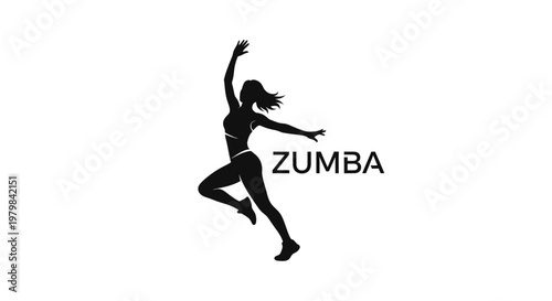 Silhouette of a woman dancing Zumba fitness with the word Zumba.