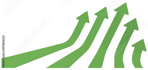 Foto Green arrows curving upwards, representing business growth, development, and positive trends