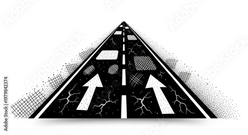 Road with Arrows Showing Two Directions.
