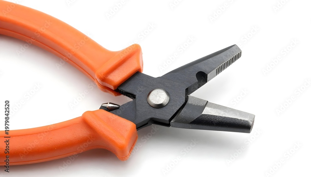 Obraz premium Close-up of orange-handled wire stripping pliers on a clean white background