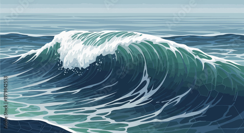 Powerful Ocean Wave Crashing with White Foam and Turquoise Water.