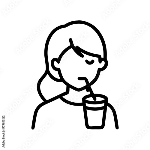 Woman drinking from a cup with a straw icon