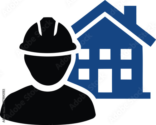 Construction worker with hard hat and residential house icon  construction and housing concept