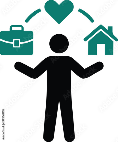 A person balancing work and home life with a heart above  representing worklife balance and harmony in daily activities