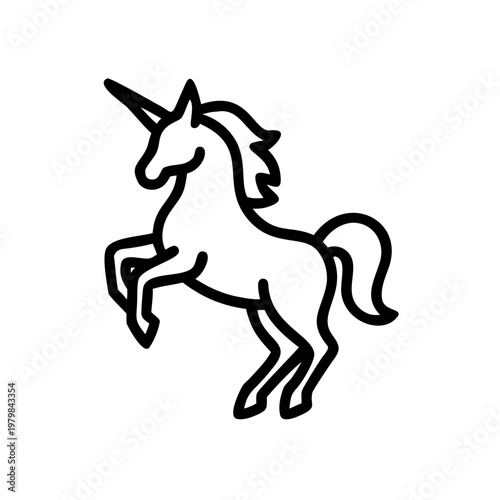 Unicorn icon, mythical creature line art vector illustration