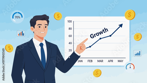 Businessman presenting growth chart