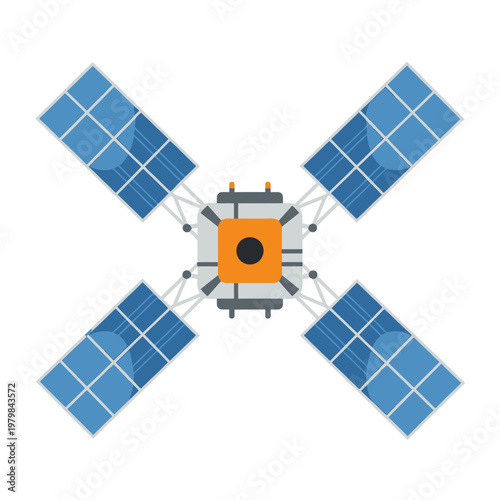 Space satellite with solar panels, technology, exploration, science, vector illustration