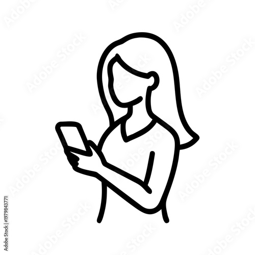 Woman using a smartphone line icon
