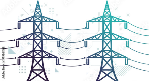 Two Tall Electricity Transmission Towers Connected by Wires.