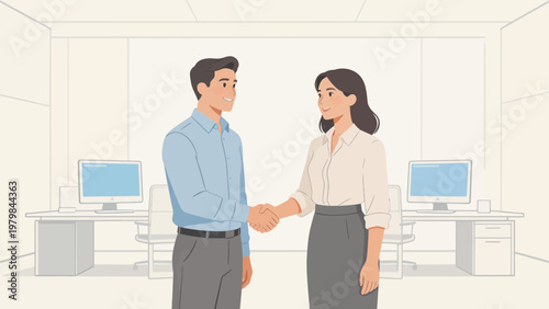 Office handshake between man and woman