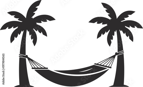 Hammock between palm trees in silhouette during a tropical vacation concept