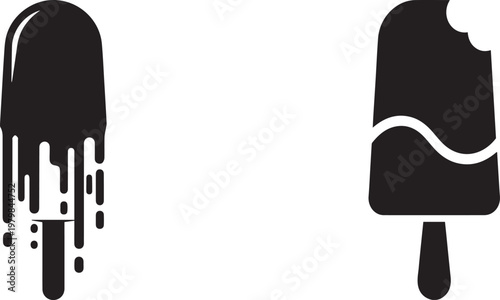 Melting with drips and a bitten frozen treat on a white background