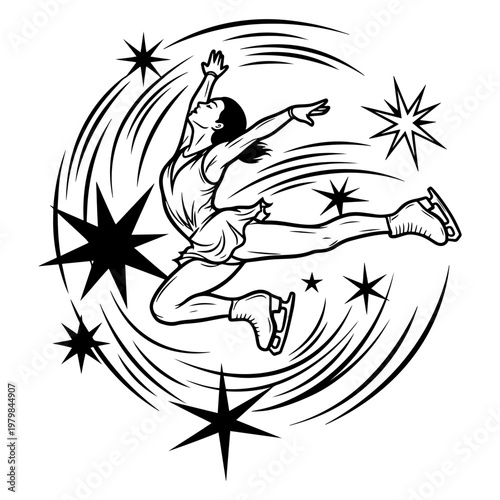 woman falling in surreal swirling vortex with glowing stars abstract motion illustration