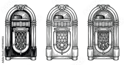 Three Vintage Jukebox in Black and White