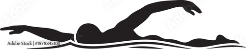 Silhouette swimmer in freestyle stroke during water movement on white background