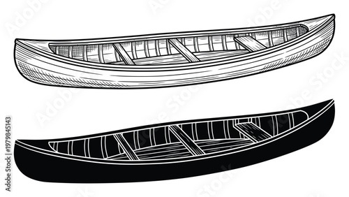 Two Canoes: One Detailed Line One Silhouette
