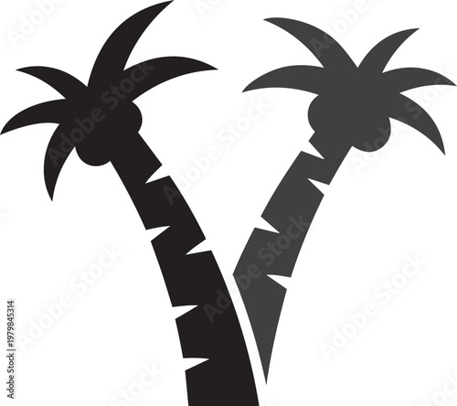 Two abstract palm trees against a white background in a simplified graphic style